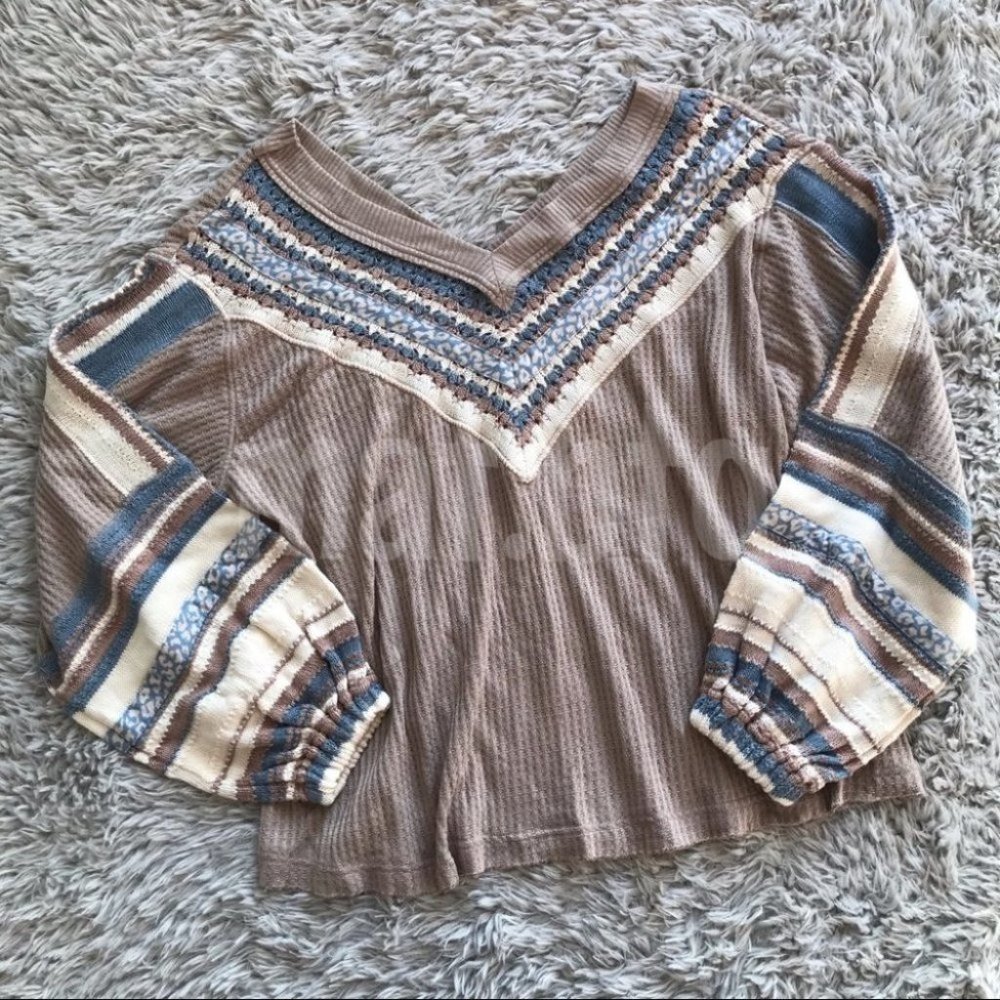 Free People Grey Copenhagen Thermal Knit Top